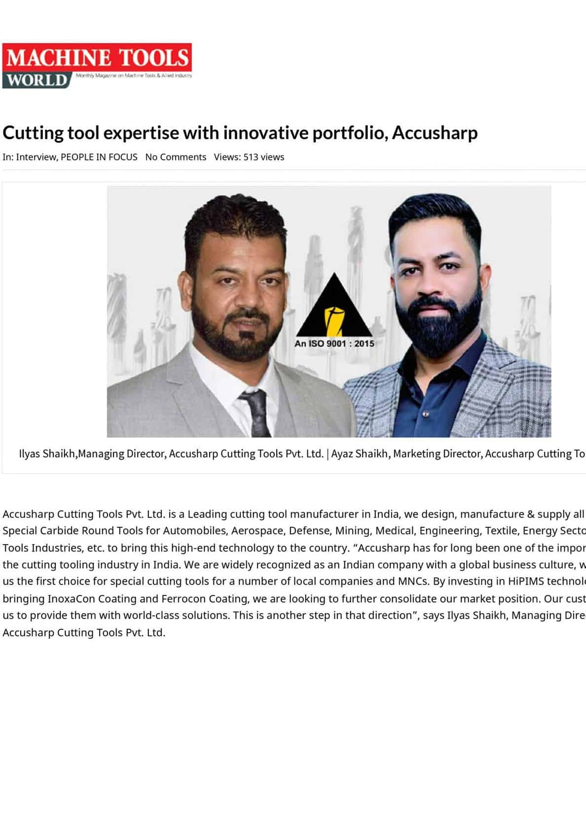 Cutting tool expertise with innovative portfolio, Accusharp