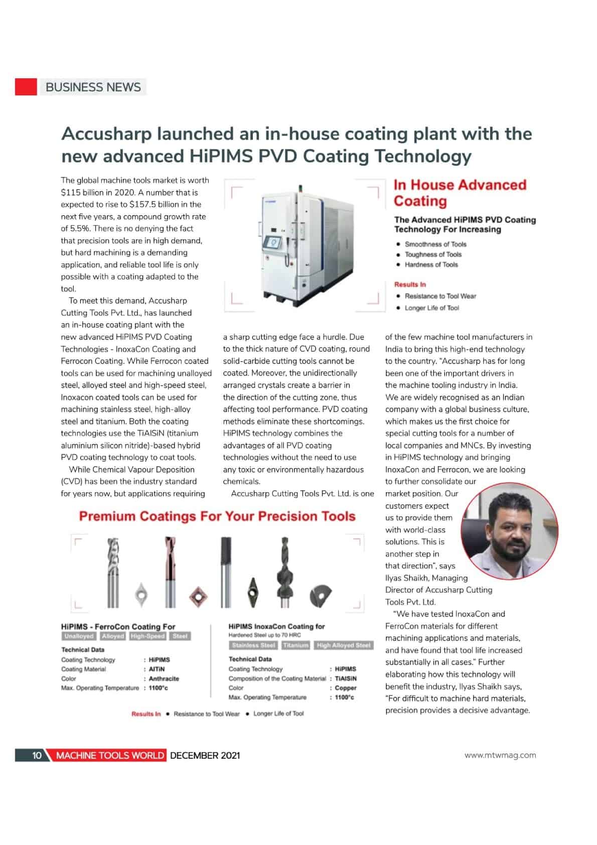 Accusharp launched an In-House Coating Plant with the new advanced HiPIMS PVD Coating Technology